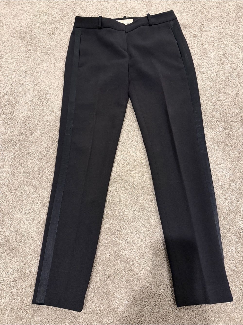 Michael Kors Black Straight-Leg Dress Pants with Side Satin Stripe